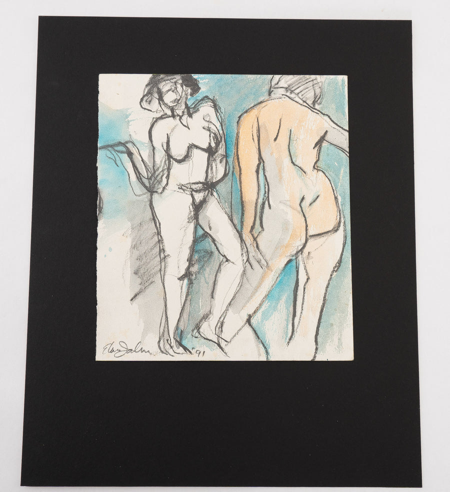 Watercolor and Sketch of two nude figures by Maine Artist Elena Jahn