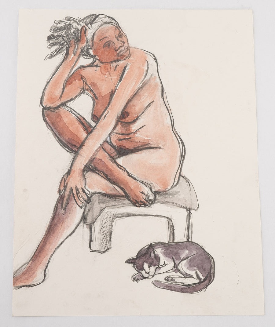 Watercolor and Sketch of nude figure - Elana Jahn
