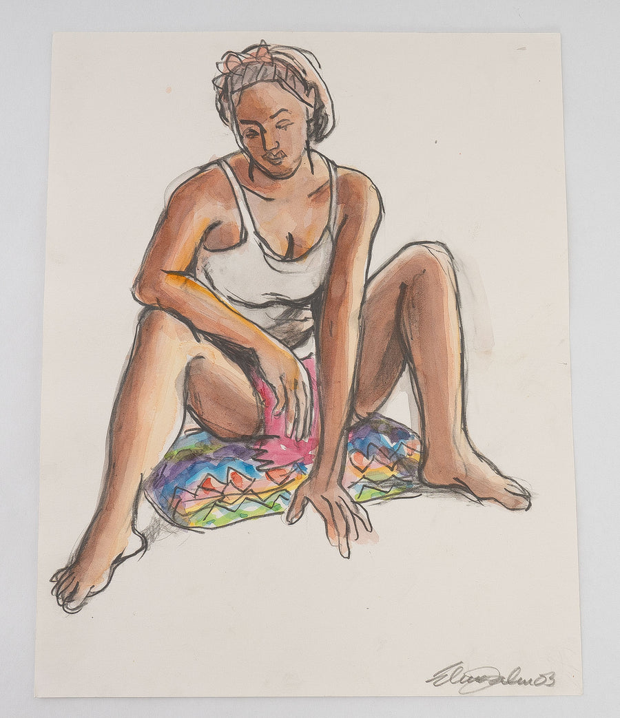 Watercolor and sketch of female figure by Maine Artist Elena Jahn