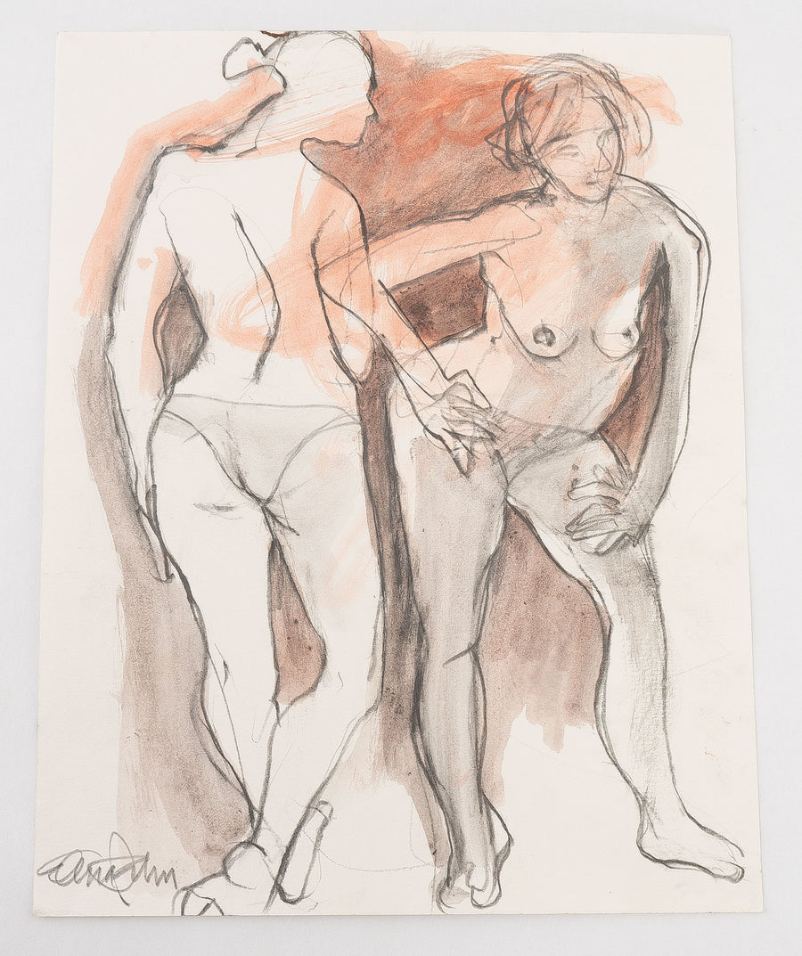 Watercolor and sketch of nude figures by Maine Artist Elena Jahn