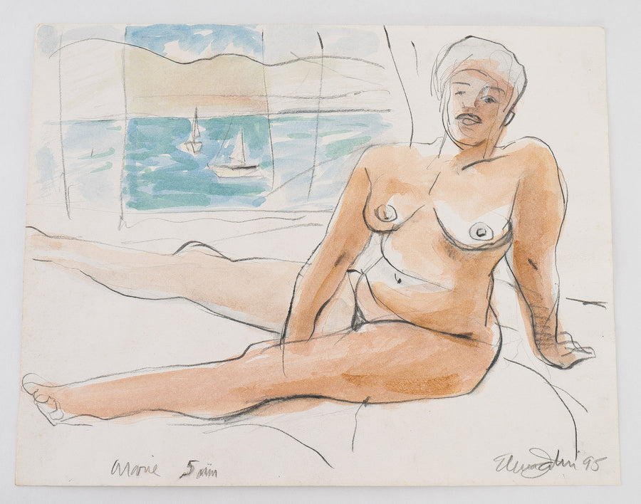 Watercolor and sketch of nude figure by Maine Artist Elena Jahn