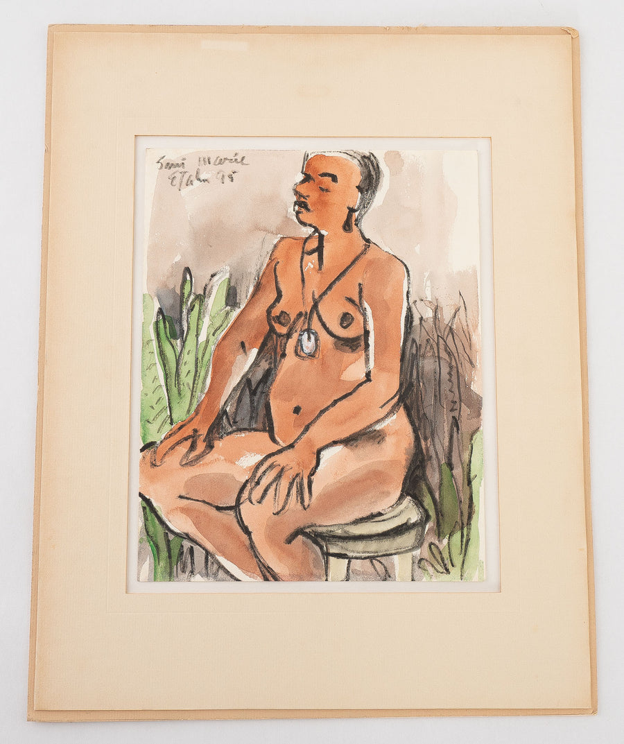 Watercolor and sketch of nude figure by Maine Artist Elena Jahn