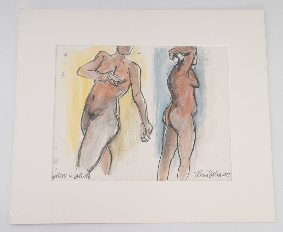 Watercolor and sketch of nude figures by Maine Artist Elena Jahn