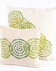 vintage french linen pillows collection shot - green printed - handmade in Maine 