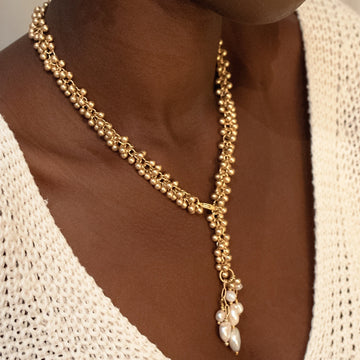 Golden Bells with Pearl Tassel Necklace