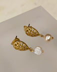 Filigree Post Earrings with Tiny Pearl Drop