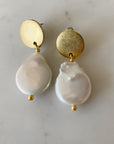 Brass Post Earrings with Pearl Drops