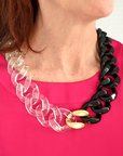 Acrylic Chain Black, Gold, Clear Necklace