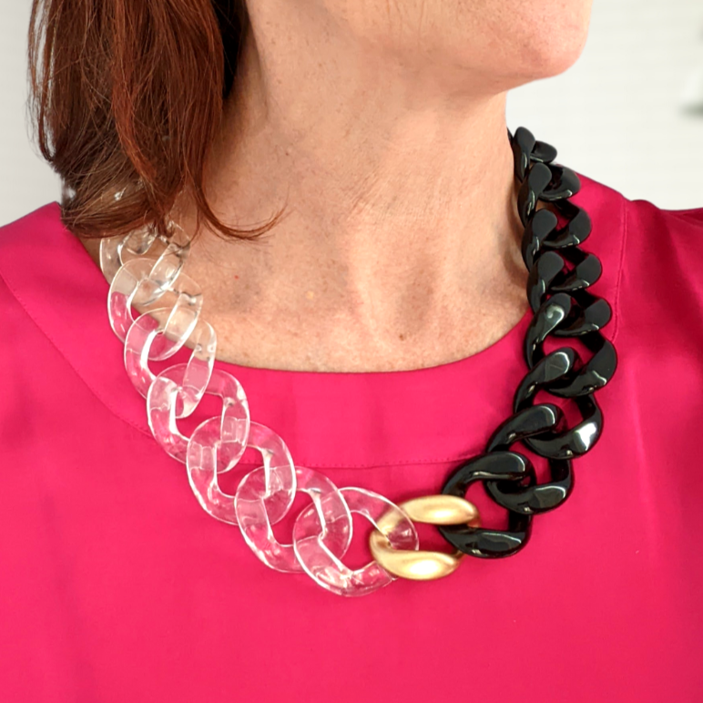 Acrylic Chain Black Gold Clear Necklace