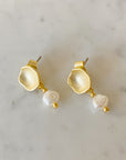 Concave Post Earrings with Tiny Pearl Drop