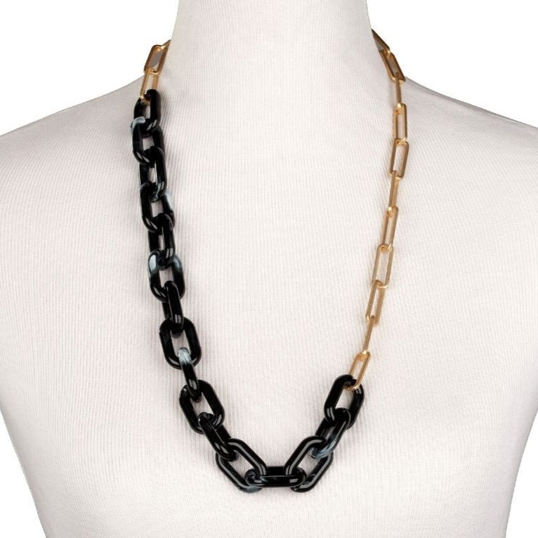 Acrylic Chain Marble Black with Paperclip Chain XL Necklace