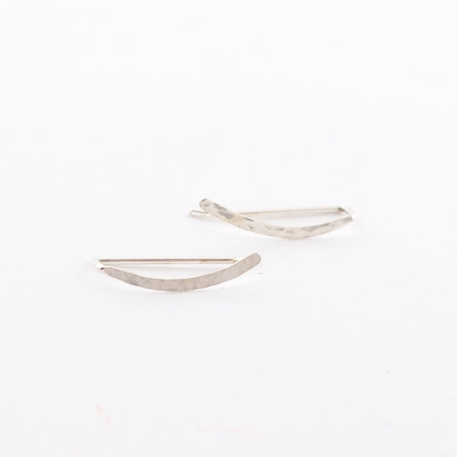 silver ear climbers - earrings - sterling - hammered sweep - jewelry 