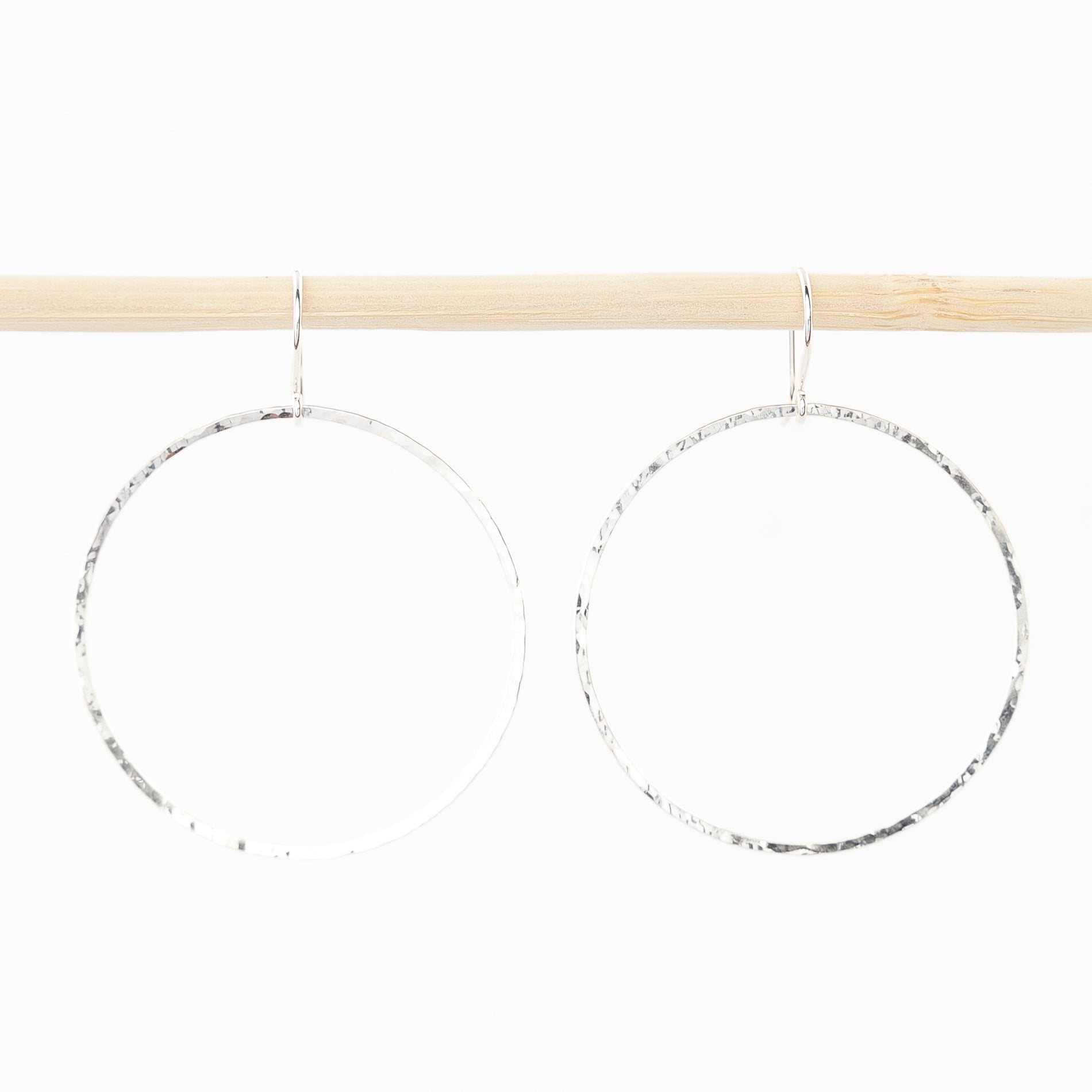 sterling silver 1 inch hoop drop earrings - hammered metal - french hooks - women's jewelry