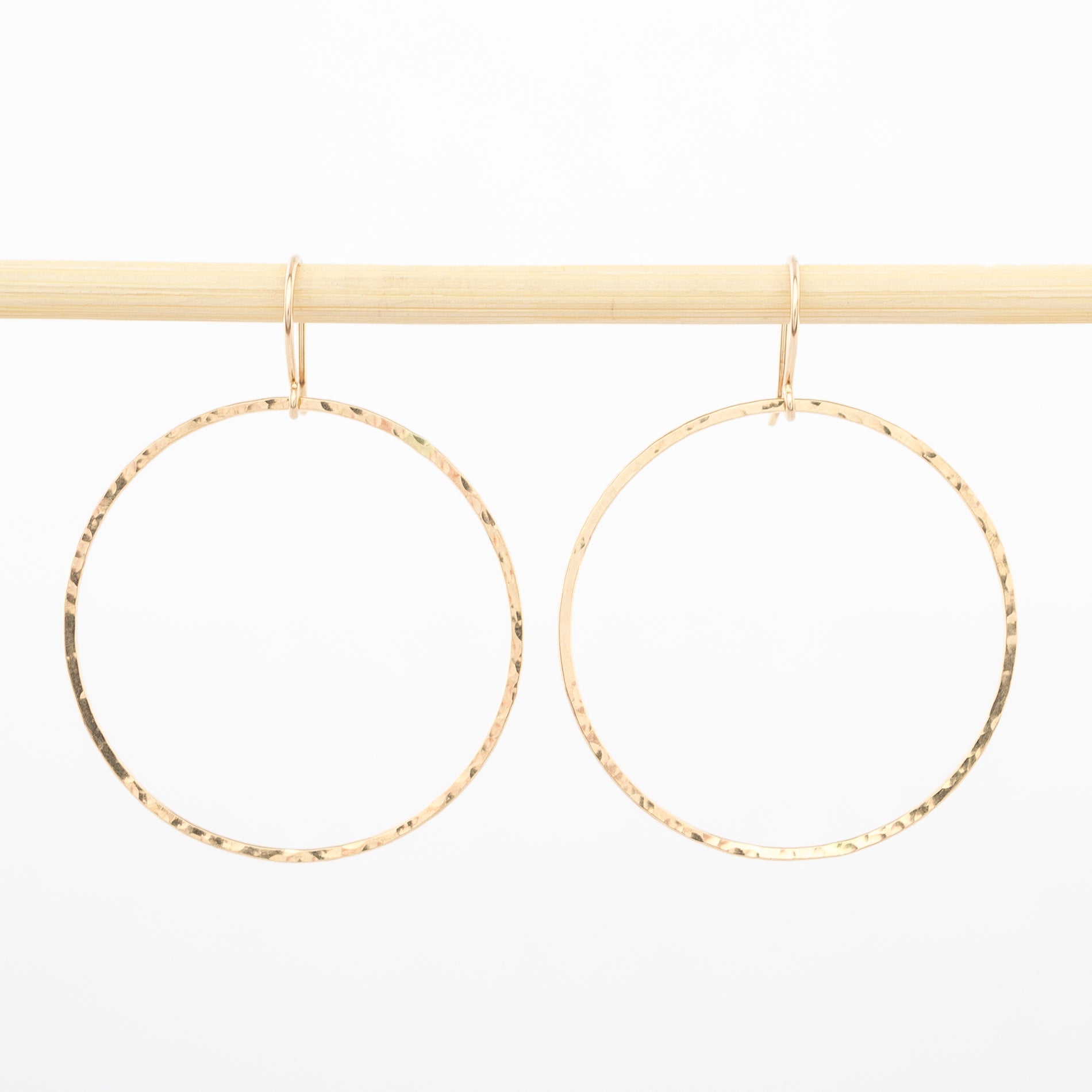 gold earrings - 14K - Circle Drop - 1.5" - hoops - dangle - hammered wire