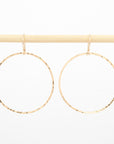 gold earrings - 14K - Circle Drop - 1.5" - hoops - dangle - hammered wire