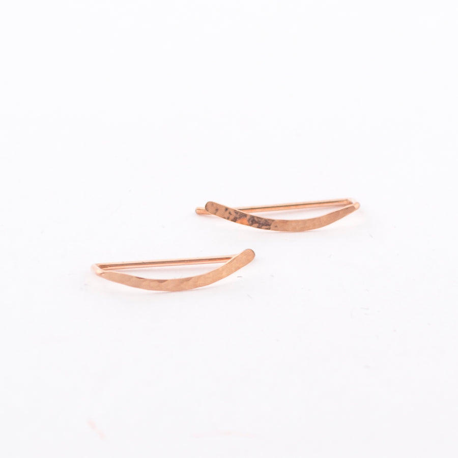 rose gold ear climbers - earrings - 14K - hammered sweep - nickel free - handmade 