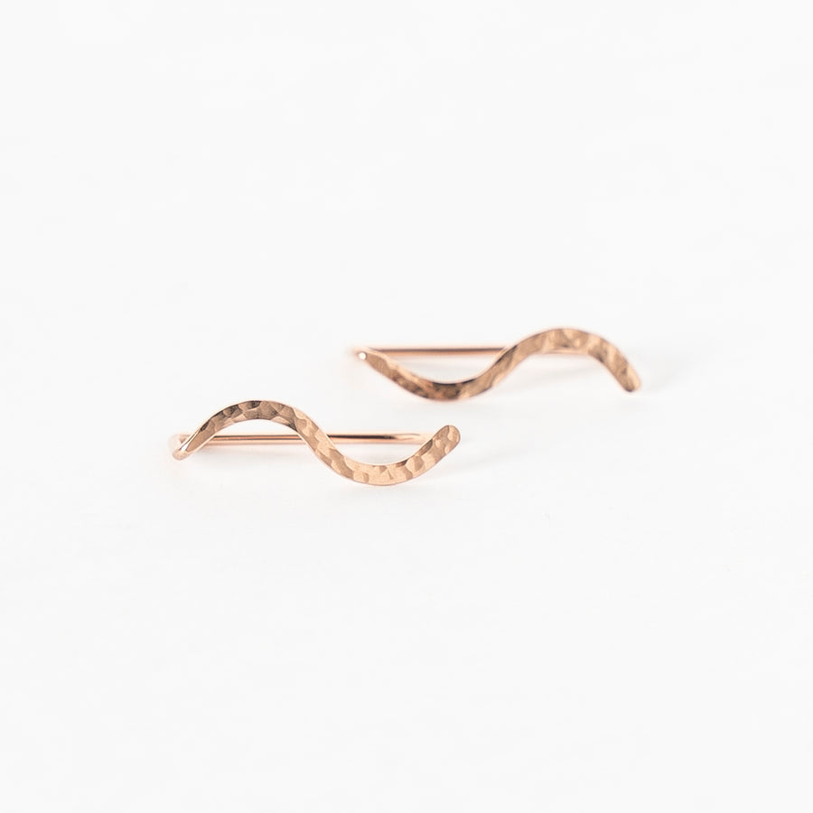 wave ear climbers - rose gold - hammered ear crawlers - linear shape - squiggles