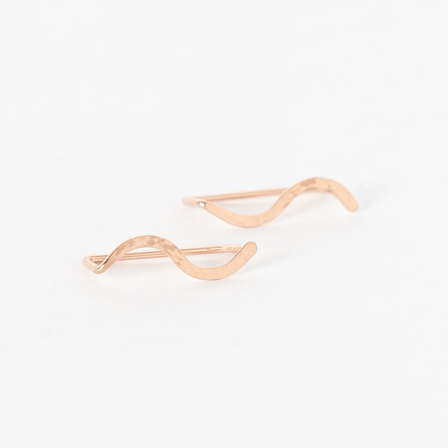 hammered wave ear crawlers - climbers - ear cuff - rose gold - handcrafted jewelry