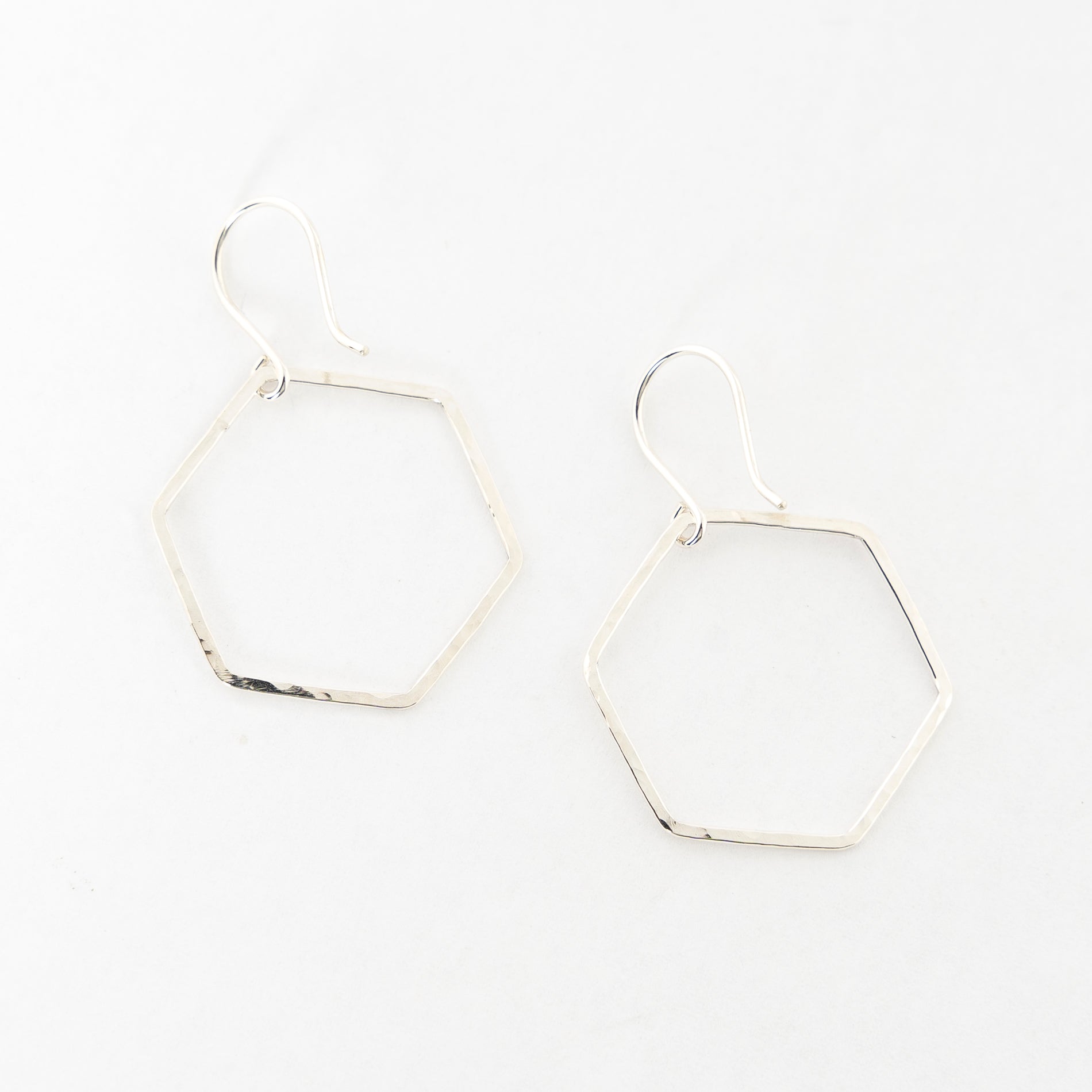 sterling silver earrings - dangles - handmade - hammered metal - hexagon shaped - women's jewelry