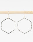 hammered hexagon hoop earrings - dangles - sterling silver - handmade in Maine - jewelry