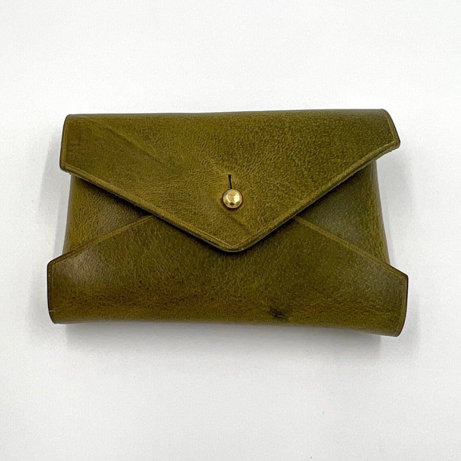 Leather Wallet Pouch - green / brass