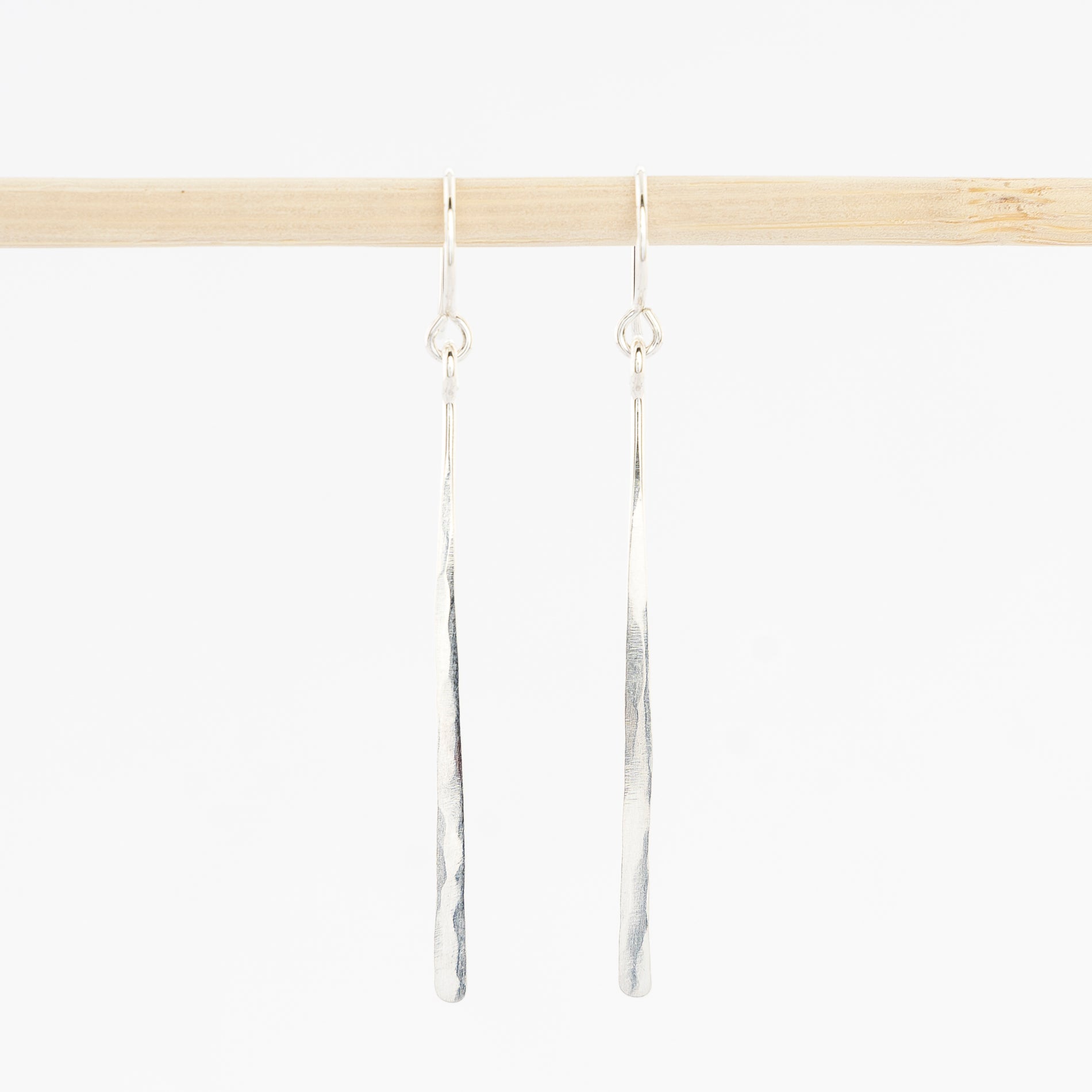 Sterling silver bar dangle earrings - hammered drops - handmade in Maine - french wirebacks