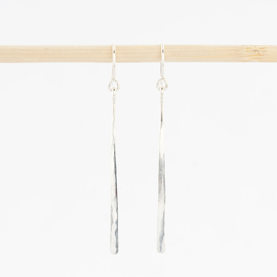 Sterling silver bar dangle earrings - hammered drops - handmade in Maine - french wirebacks