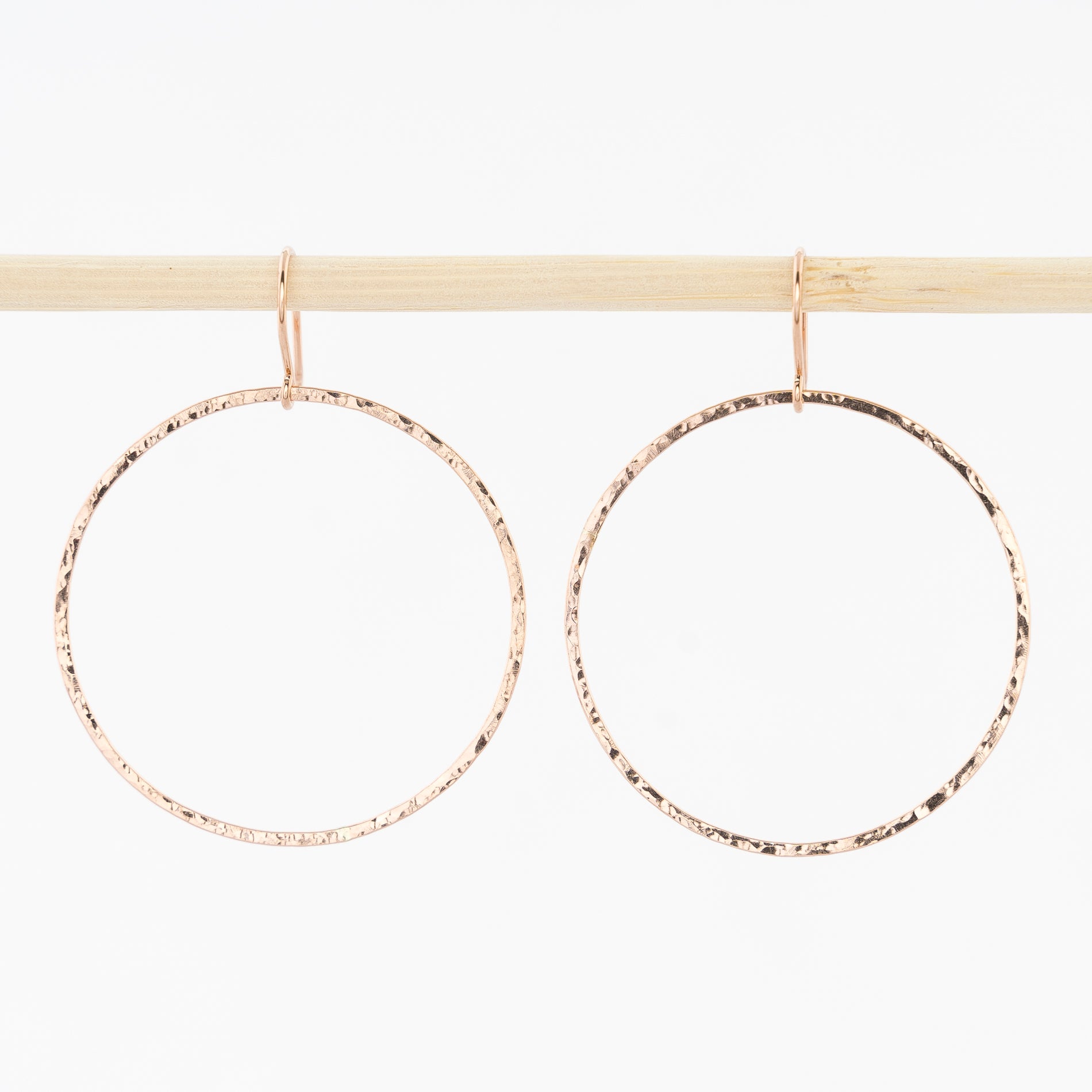 rose gold circle drop hoop earrings - hammered gold-filled wire - french wirebacks