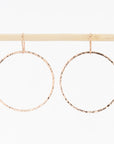 rose gold circle drop hoop earrings - hammered gold-filled wire - french wirebacks