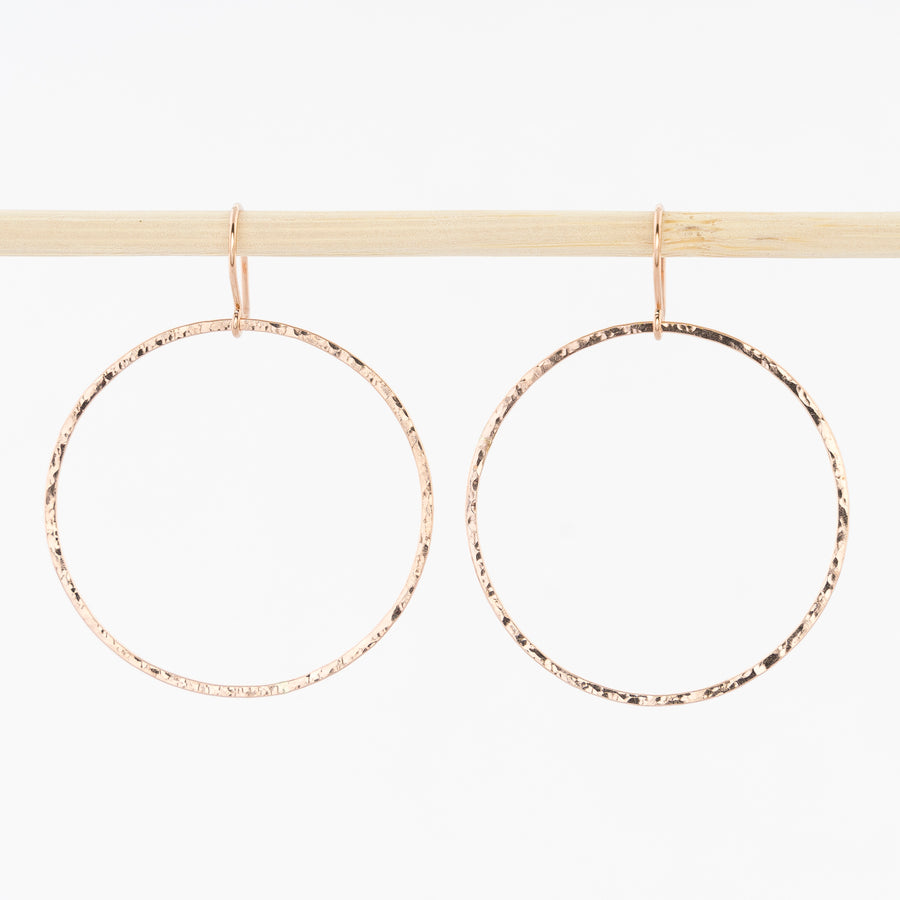 rose gold circle drop hoop earrings - hammered gold-filled wire - french wirebacks