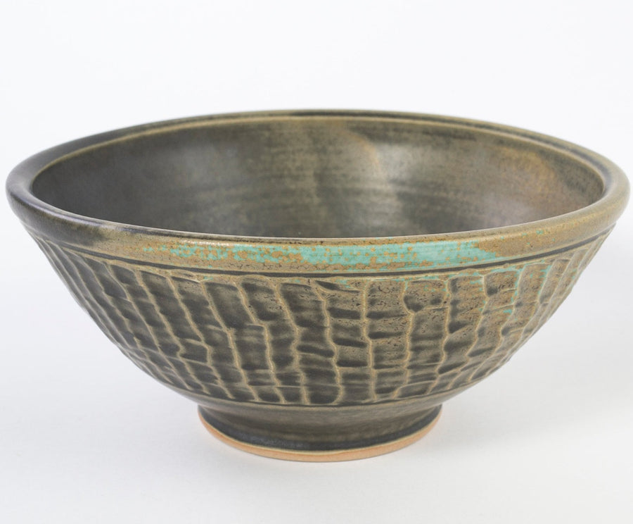 green stoneware ceramic bowl - textured pottery - fruit bowl - handmade in Maine - kitchen ware 
