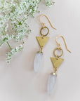 Quartz Point + Brass Earrings