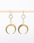 brass crescent moon earrings - dangles - gold filled wire backs - handmade jewelry 