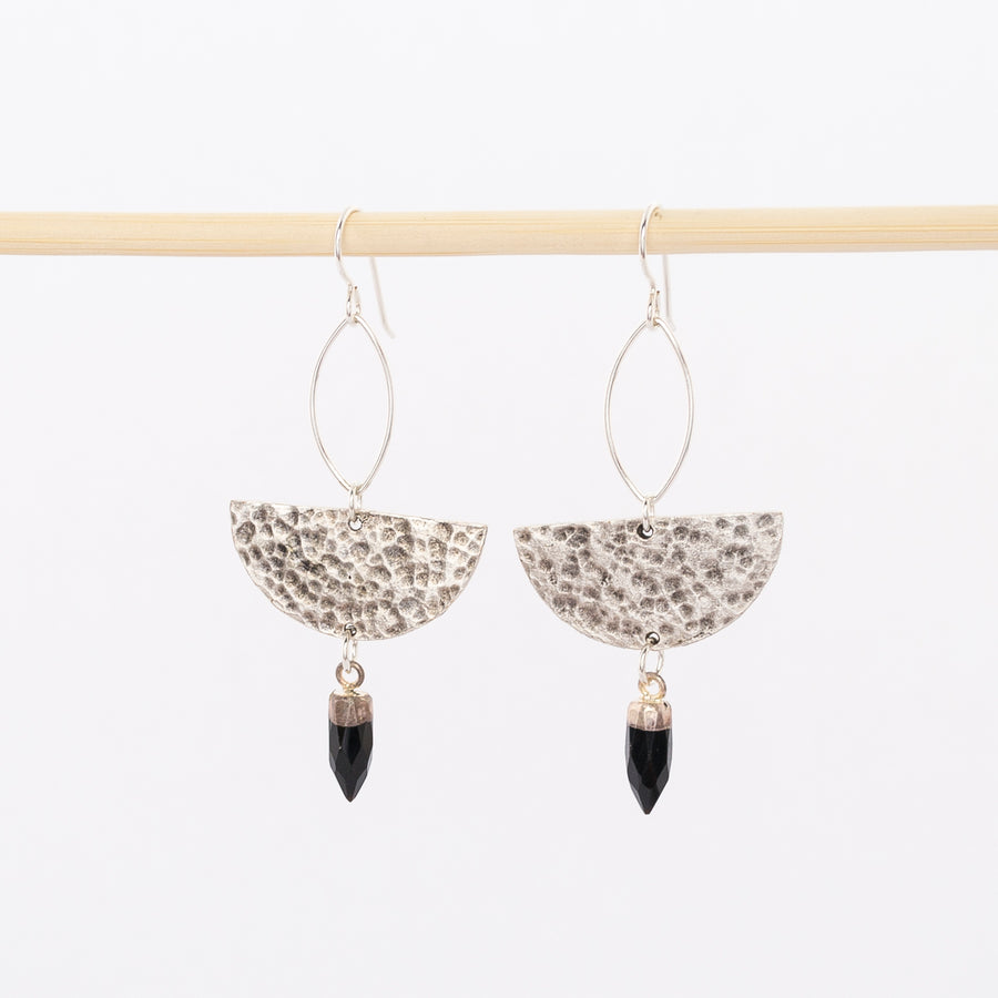 sterling silver and black onyx stone earrings - half moon dangles - inspired by the phases of the moon - stones - wire backs