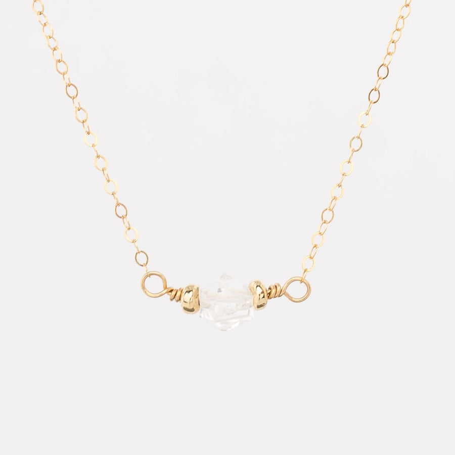gold herkimer diamond necklace - delicate gold plated chain - lobster clasp - gold filled beads - women's jewelry 
