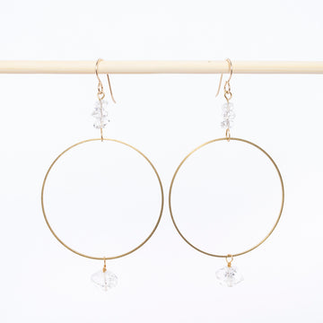 herkimer diamond hoop earrings - gold - brass dangles - handmade in Maine