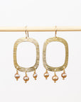 Textured Brass Oval Earrings with Pearl Drops