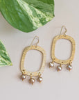 Textured Brass Oval Earrings with Pearl Drops