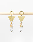 Mini Brass Triangle + Quartz Point Earrings