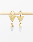 Mini Brass Triangle + Quartz Point Earrings