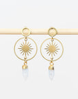 Brass Sun + Moonstone Post Earrings