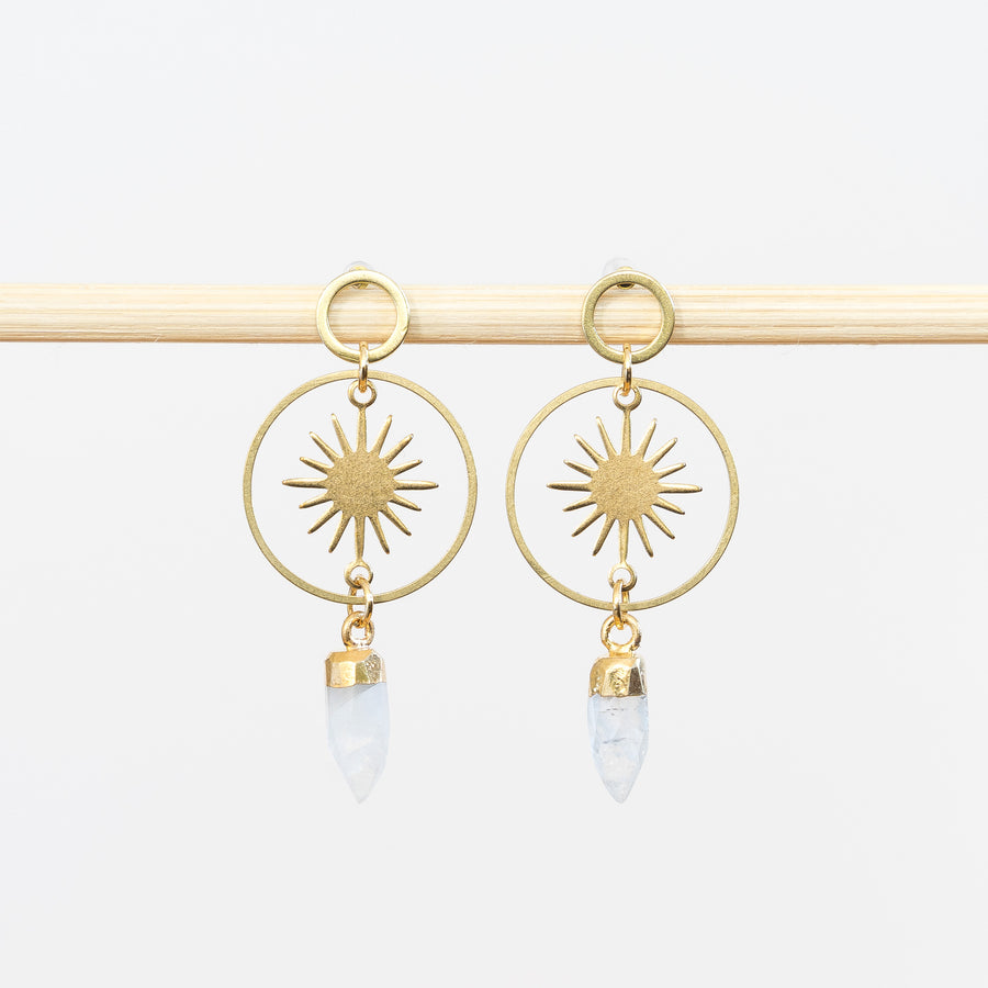 Brass Sun + Moonstone Post Earrings