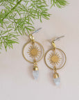 Brass Sun + Moonstone Post Earrings