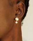 Concave Post Earrings with Tiny Pearl Drop