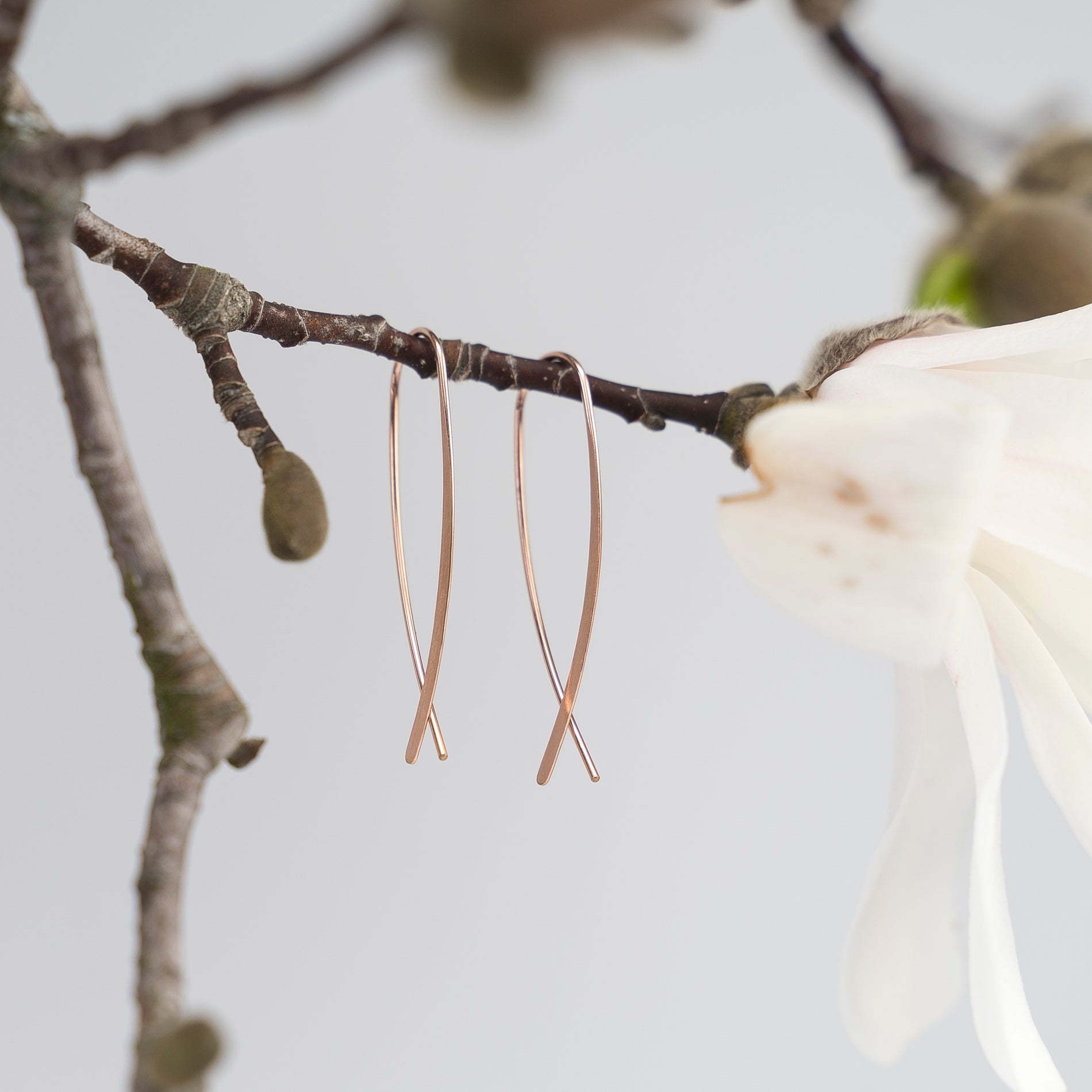 handmade crossover earrings - gold, rose gold, sterling silver - lifestyle images 