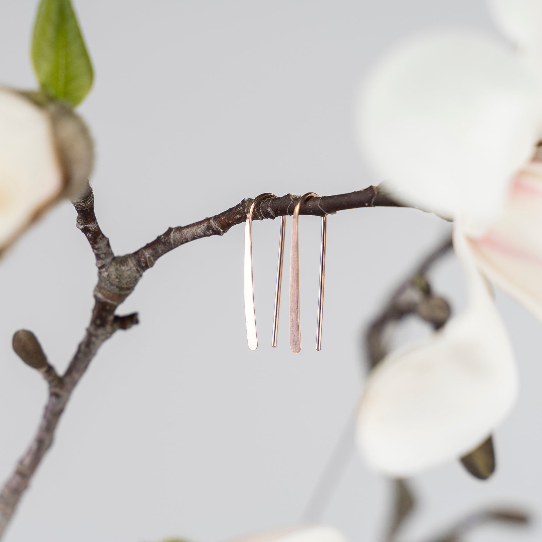 1 inch open hoop earrings - gold, silver or rose gold metal - magnolia branch lifestyle 