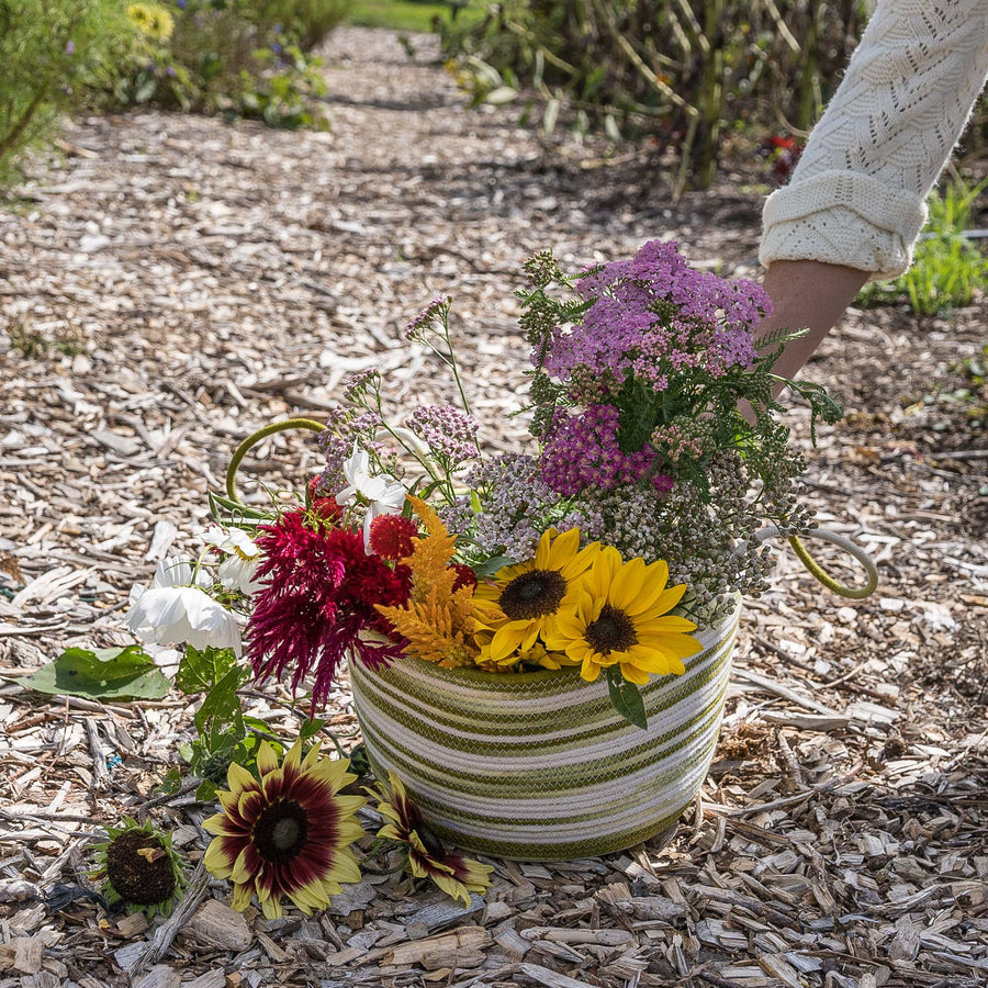 pick flowers with our handmade cotton rope harvest basket