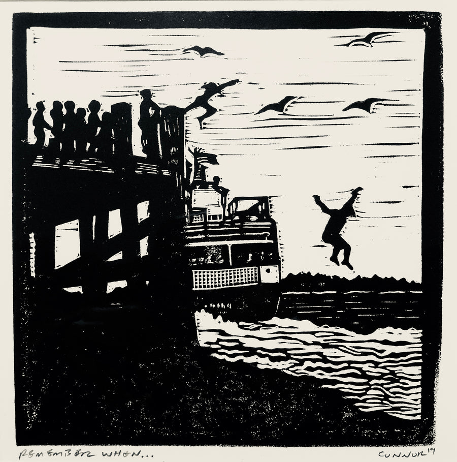 Remember when by David Connor - peaks island ferry - summertime on the island - jumping off the dock