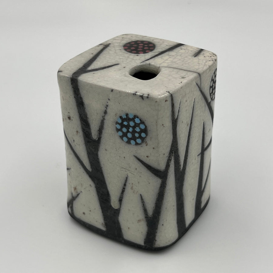Raku Square Vase with Black Accents
