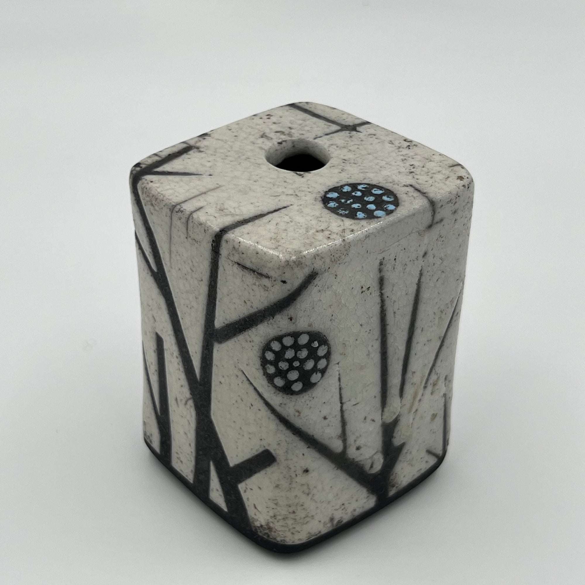 Raku Square Vase with Black Accents